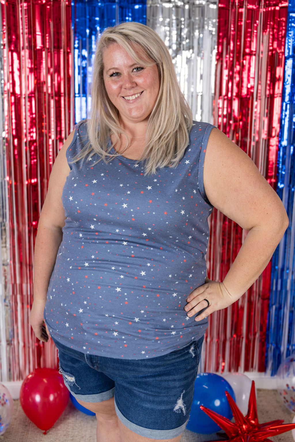 IN STOCK Ava Tank - Blue Liberty Stars