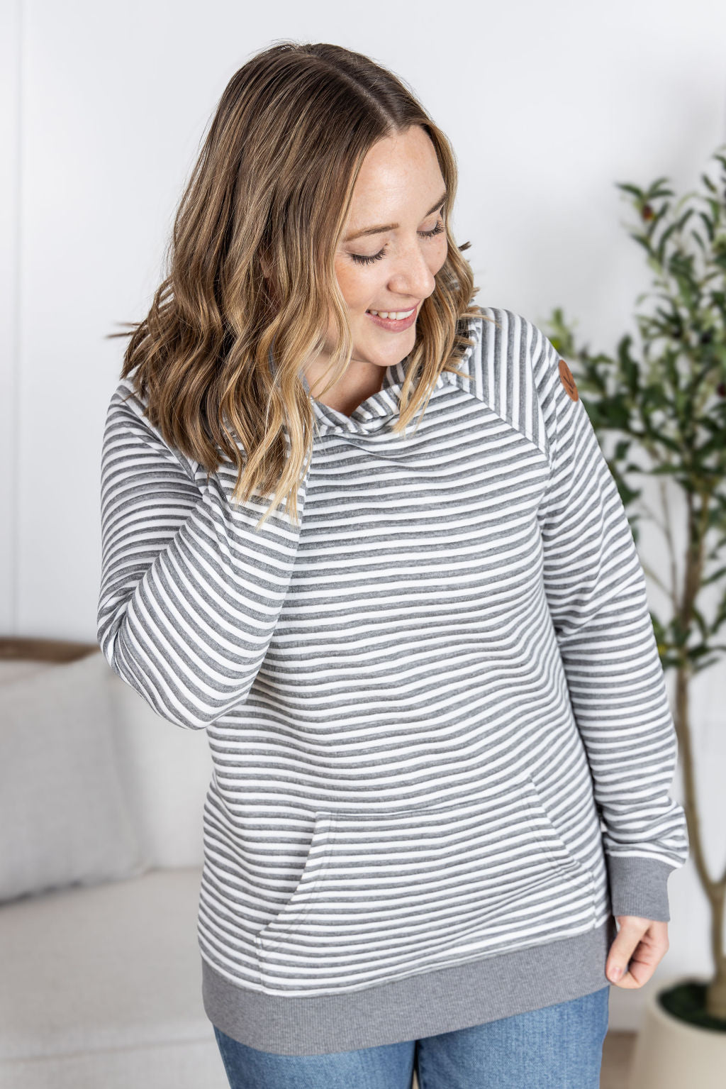IN STOCK Tatum Textured Pullover Hoodie - Charcoal Stripes