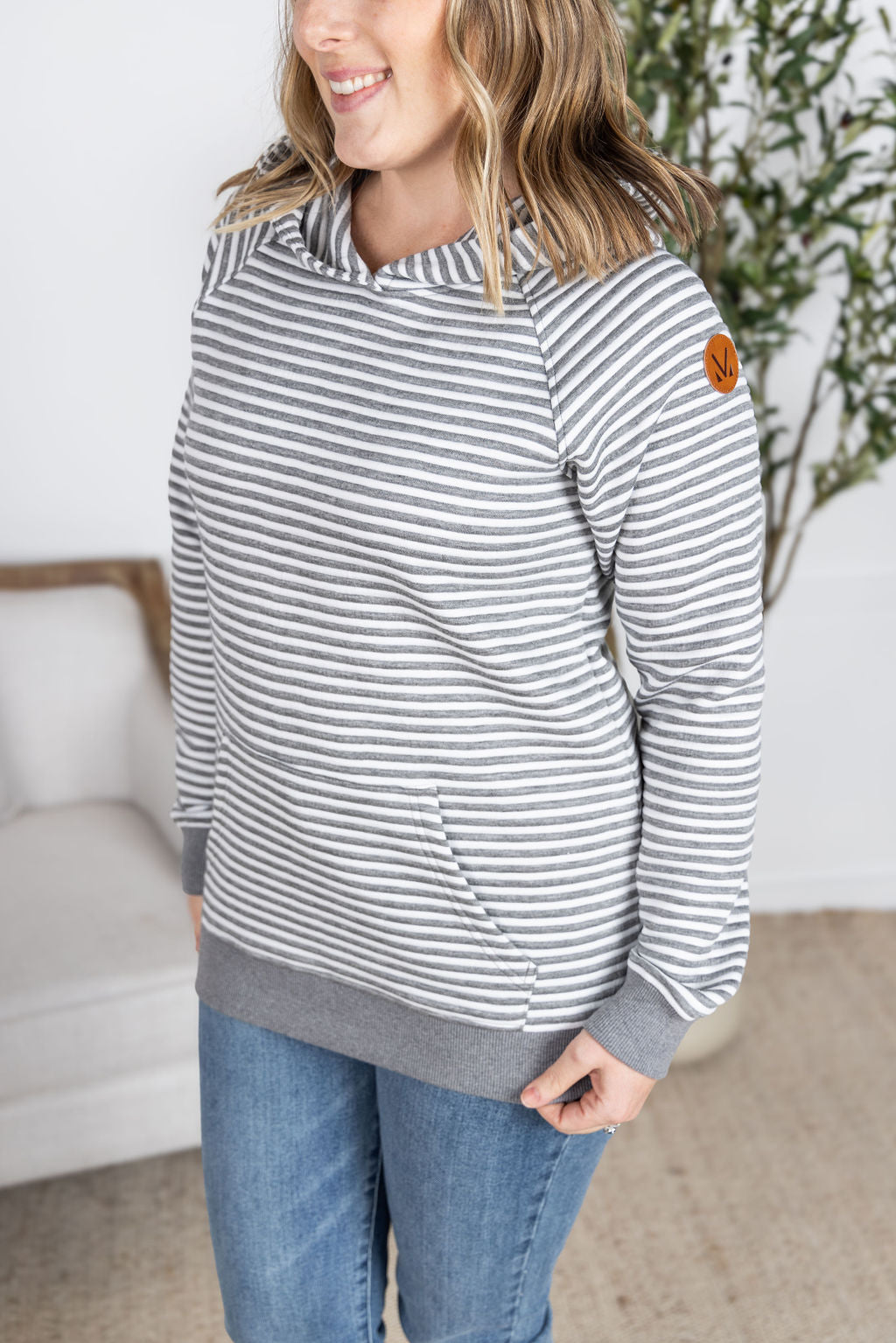 IN STOCK Tatum Textured Pullover Hoodie - Charcoal Stripes