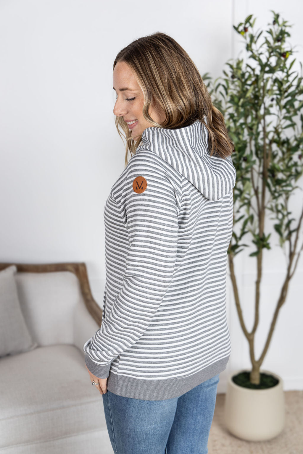 IN STOCK Tatum Textured Pullover Hoodie - Charcoal Stripes