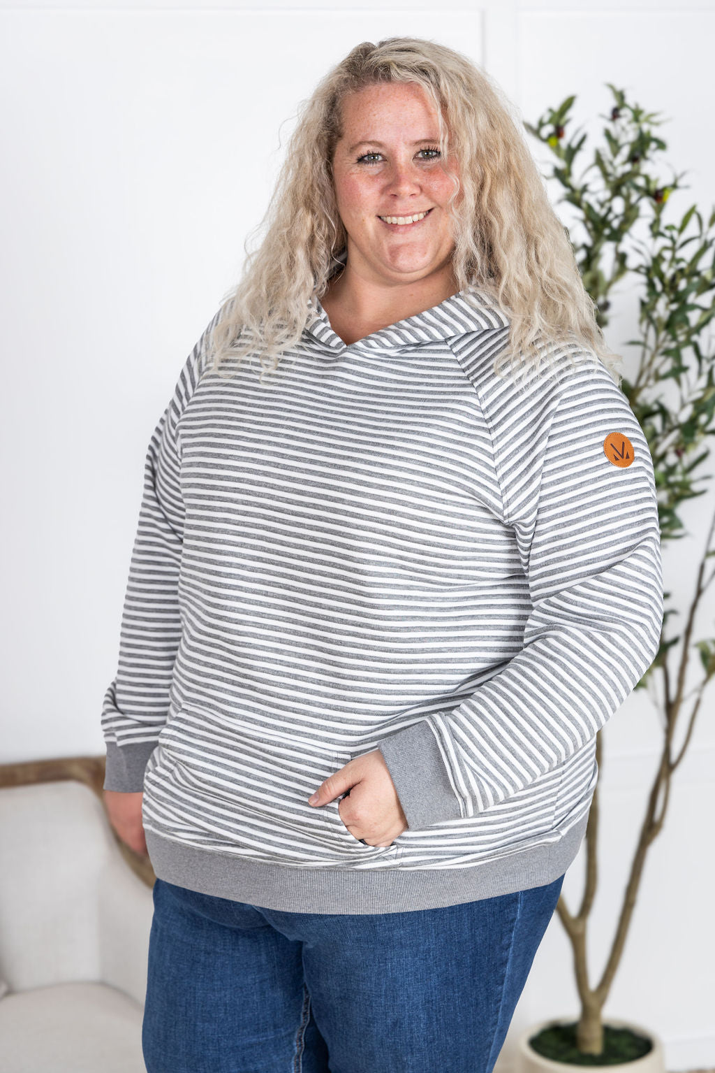 IN STOCK Tatum Textured Pullover Hoodie - Charcoal Stripes
