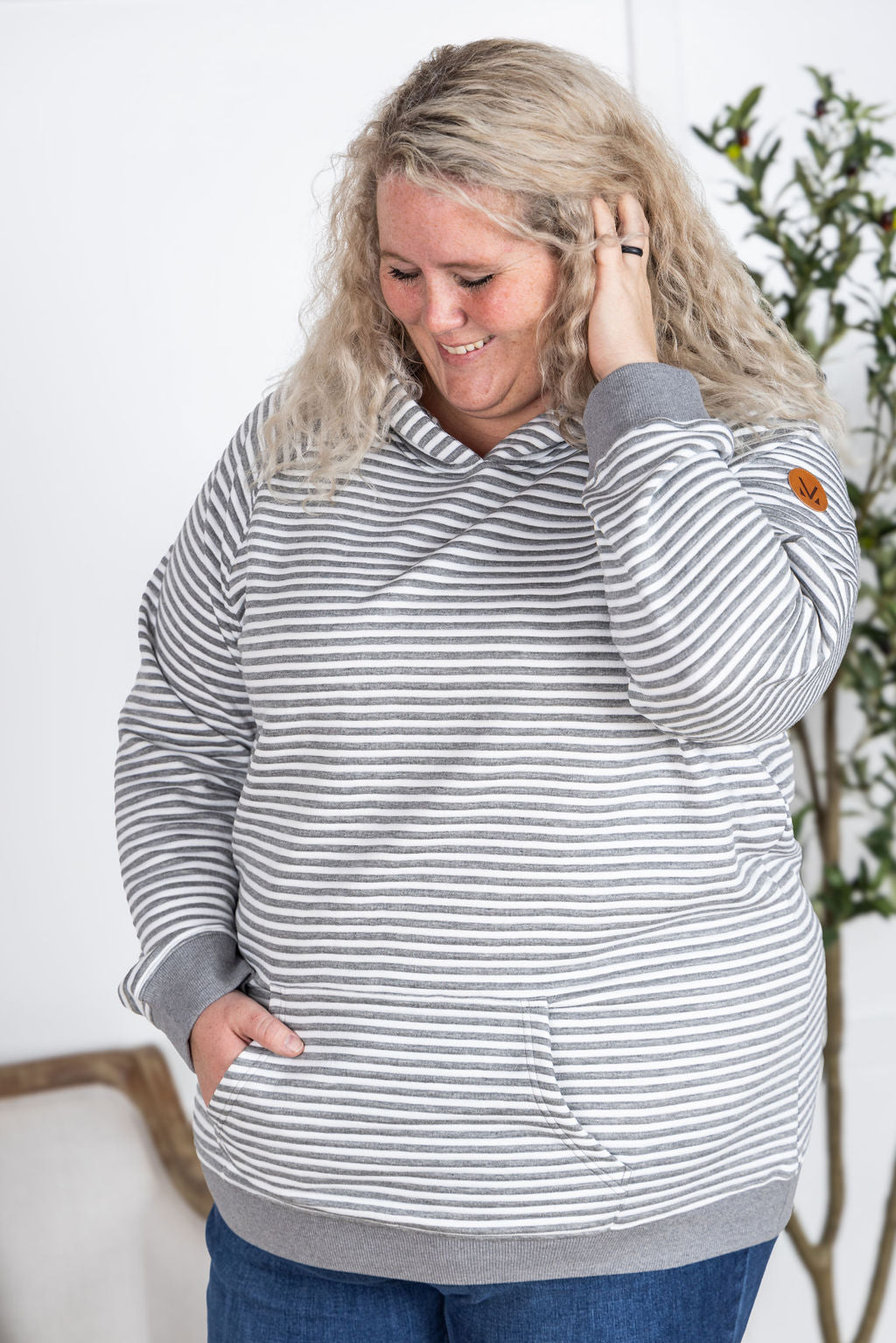 IN STOCK Tatum Textured Pullover Hoodie - Charcoal Stripes