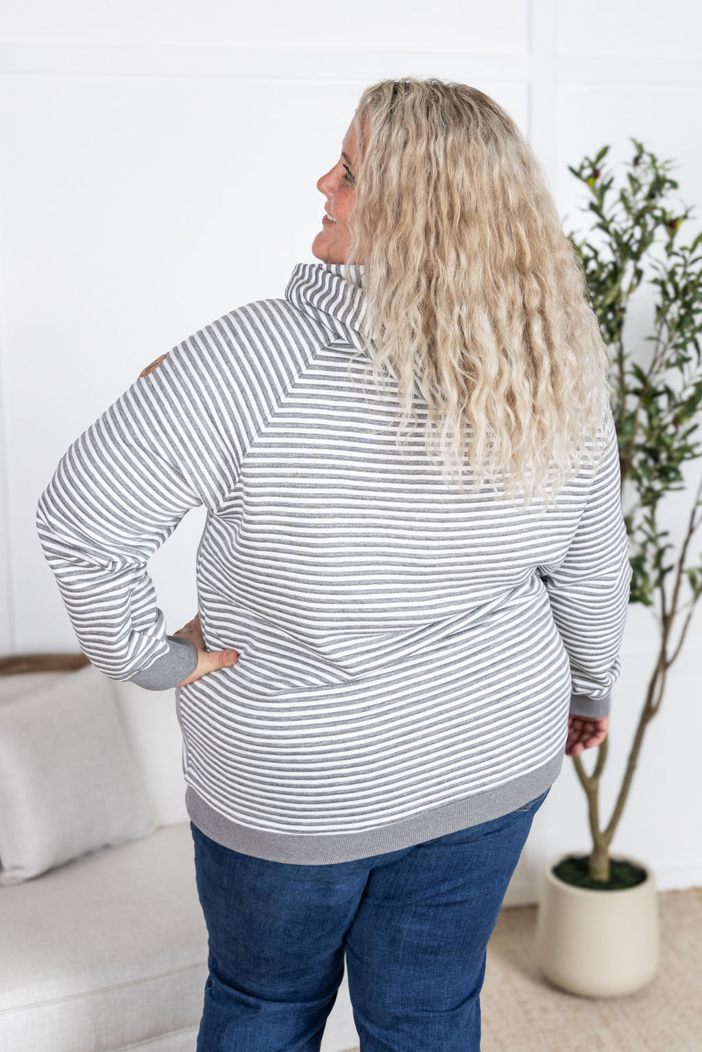 IN STOCK Tatum Textured Pullover Hoodie - Charcoal Stripes