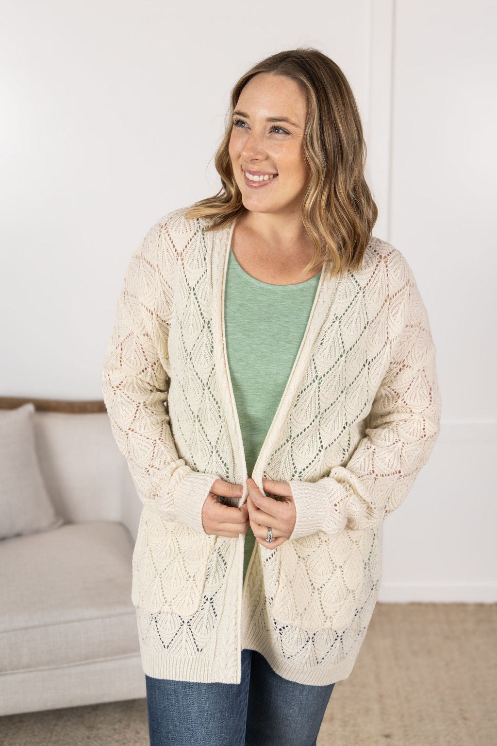 IN STOCK Open Knit Cardigan - Ivory