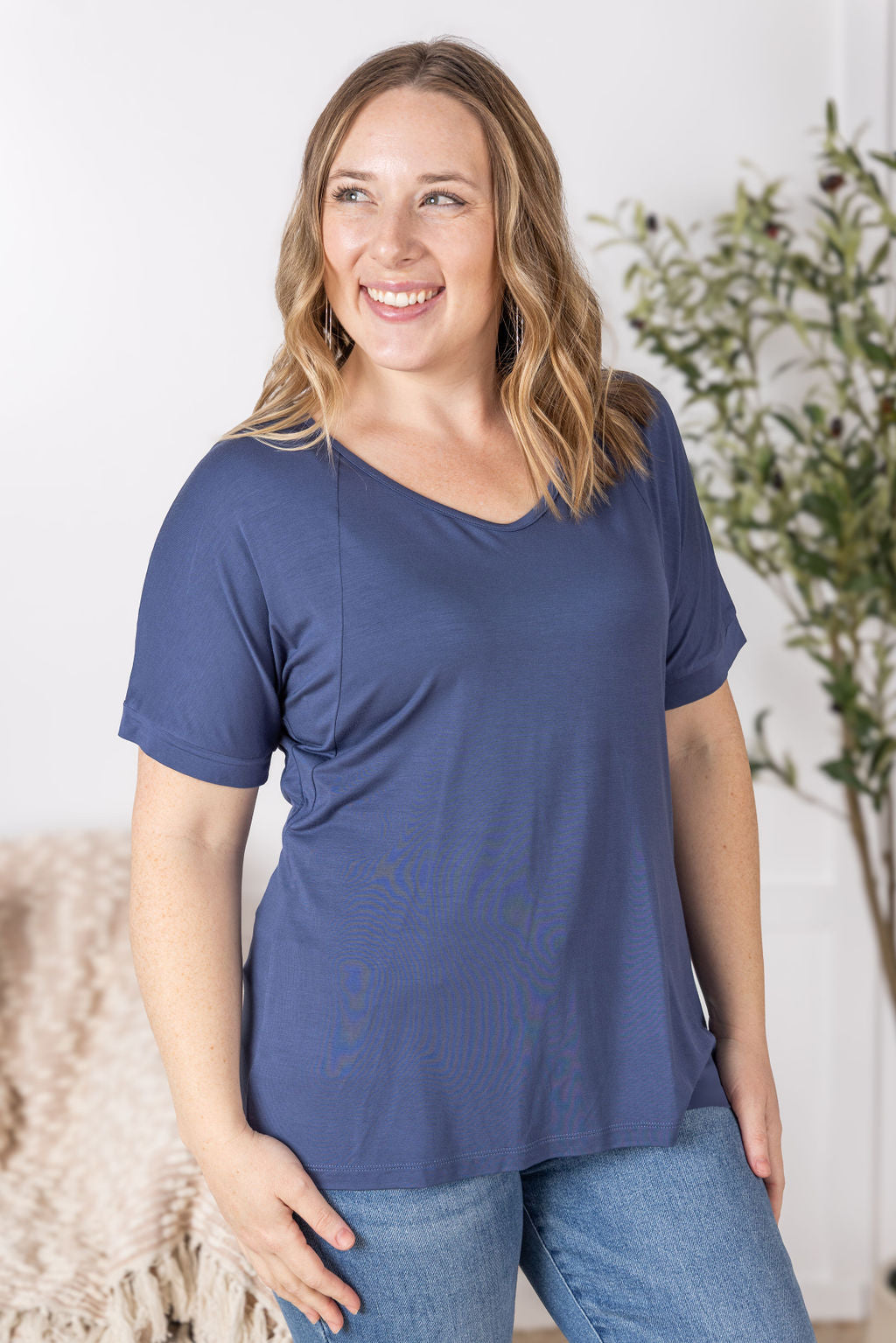 IN STOCK Bamboo V Neck Tee - Blue