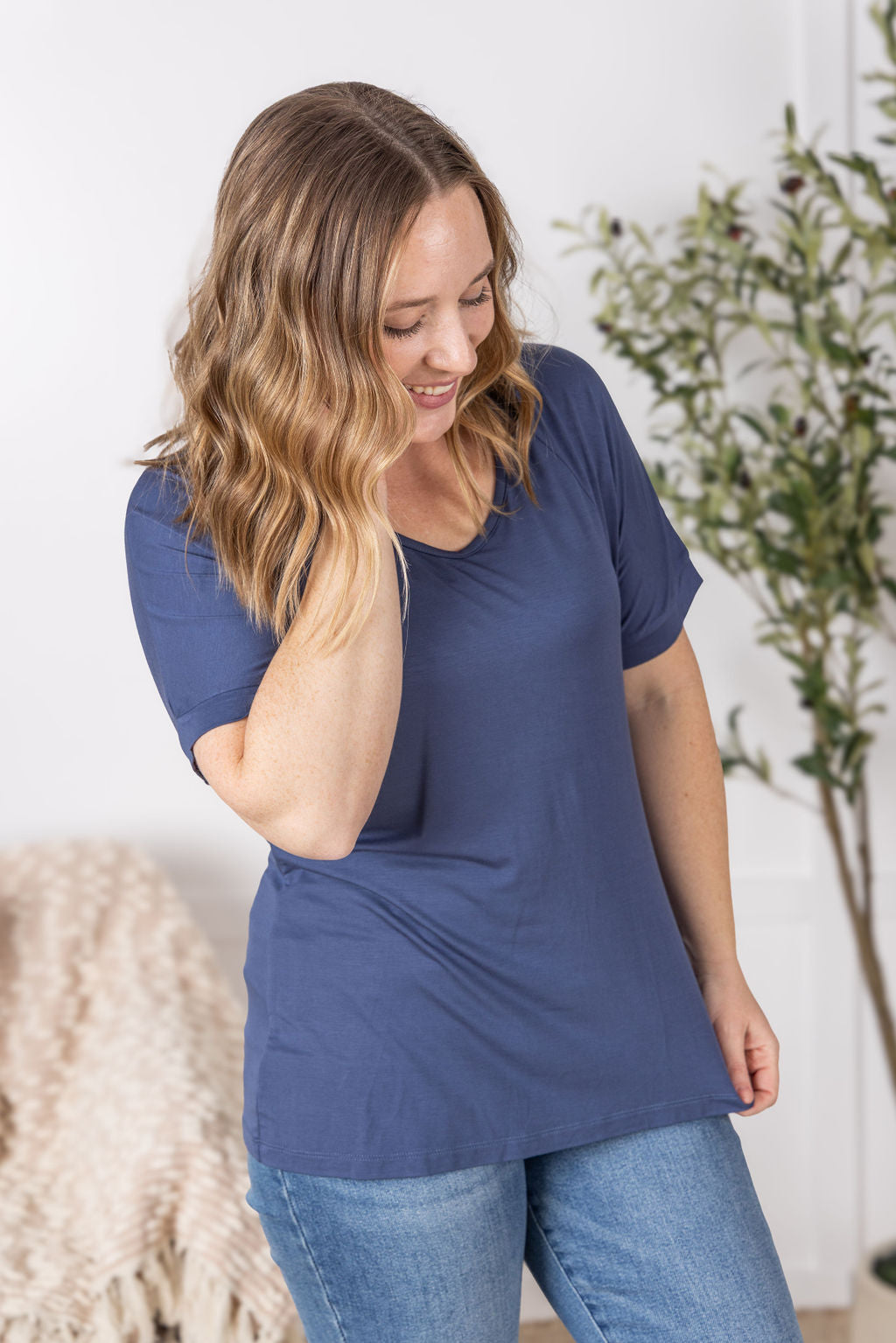 IN STOCK Bamboo V Neck Tee - Blue
