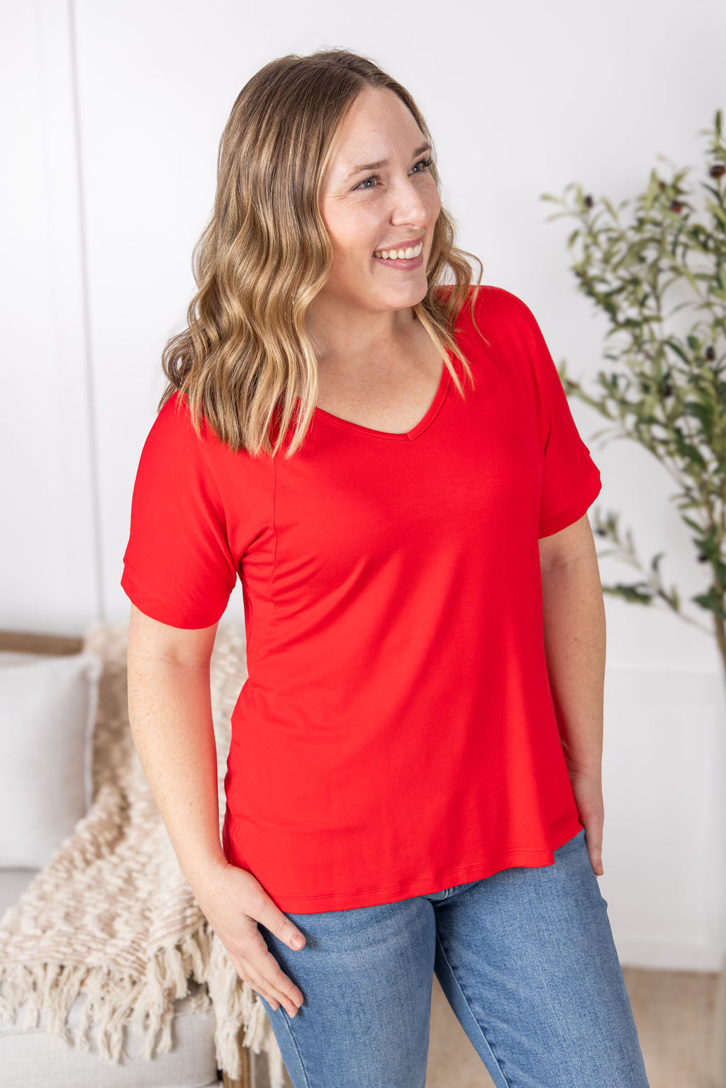 IN STOCK Bamboo V Neck Tee - Red