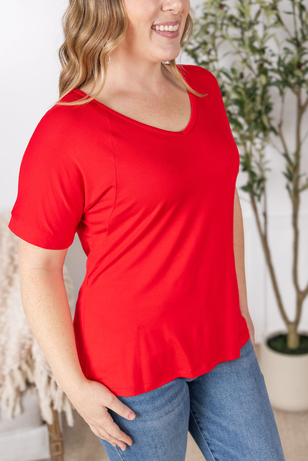 IN STOCK Bamboo V Neck Tee - Red