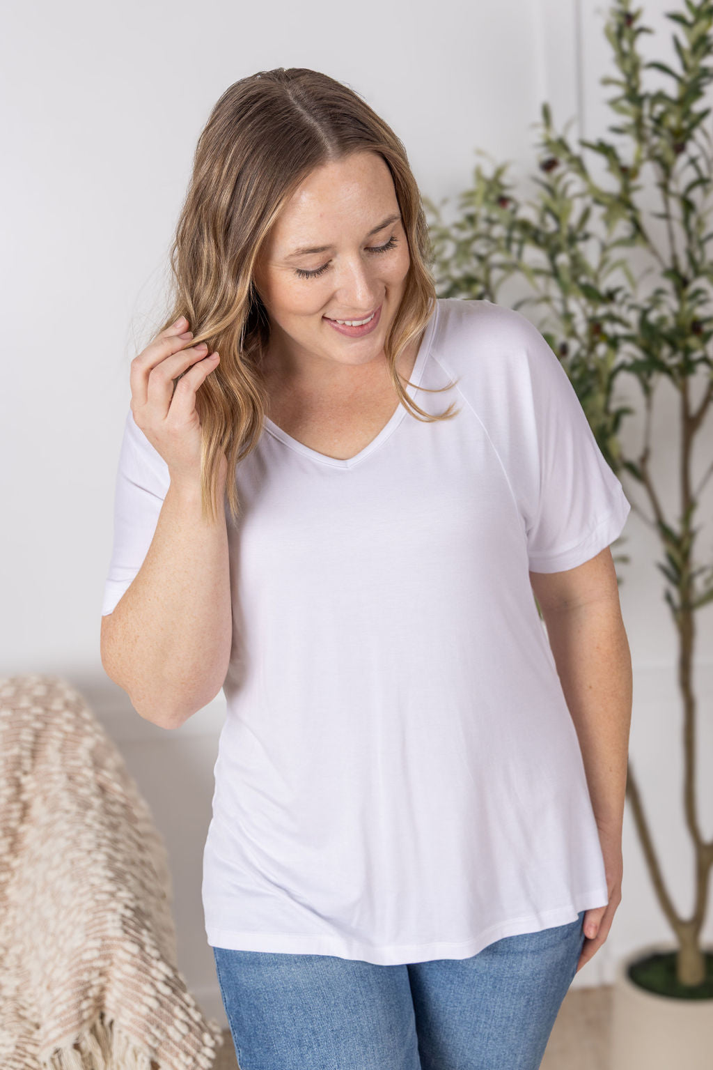 IN STOCK Bamboo V Neck Tee - White