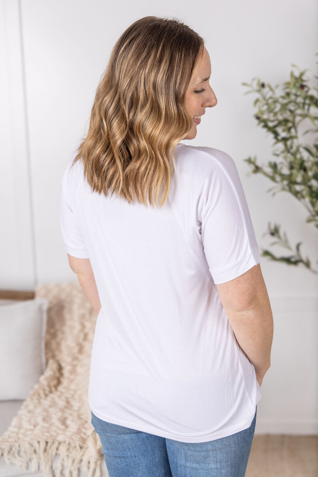 IN STOCK Bamboo V Neck Tee - White
