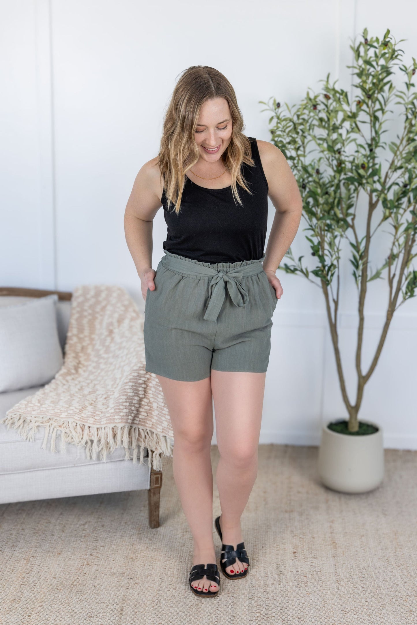 IN STOCK Libby Linen Shorts - Olive