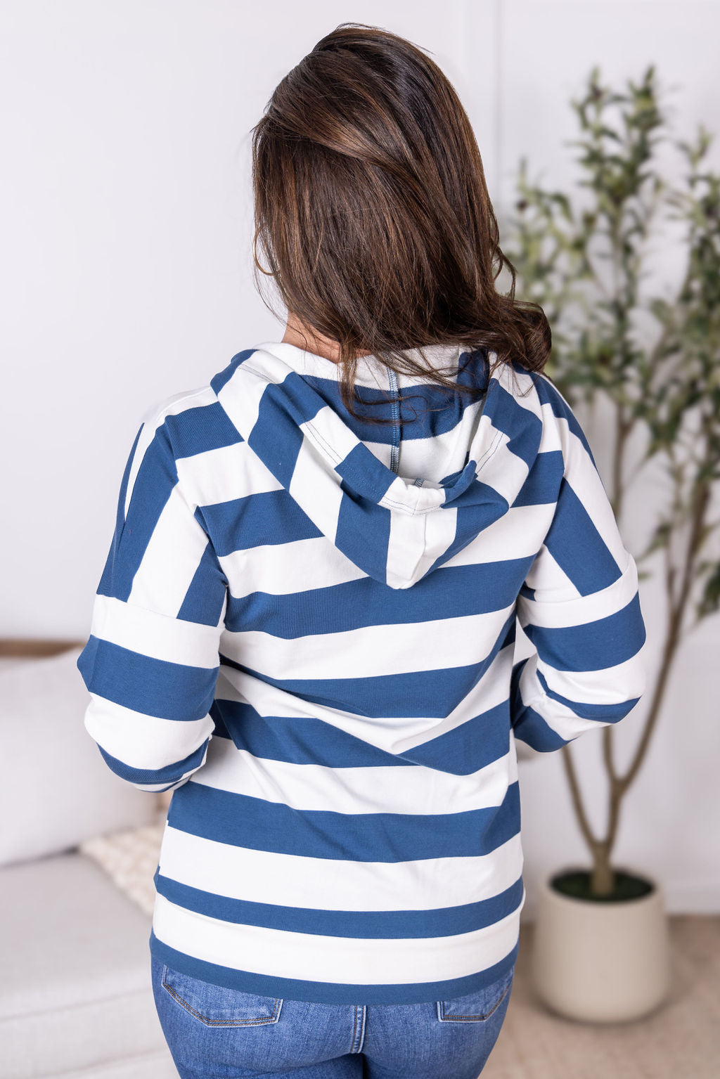IN STOCK Rylie Striped Lightweight Hoodie - Navy and White