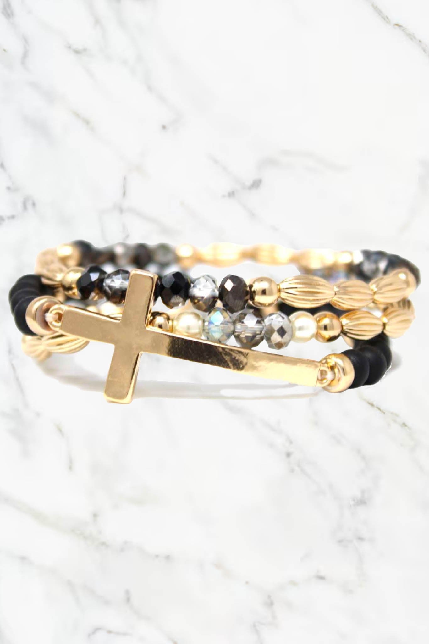WENDY STACKED CROSS BRACELET BLACK - DYLAN JEWELRY