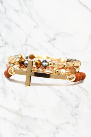 WENDY STACKED CROSS BRACELET RUST - DYLAN JEWELRY