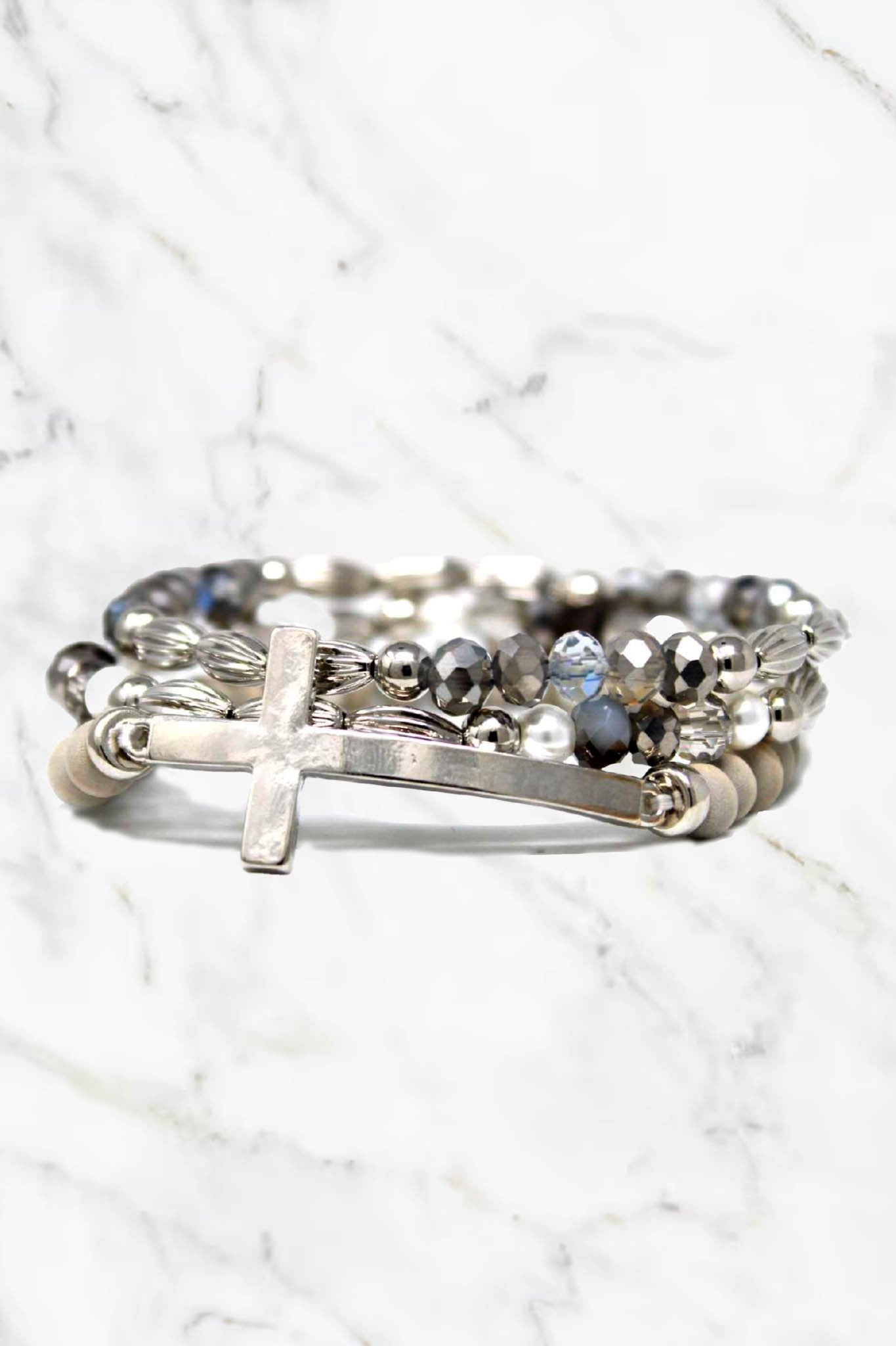 WENDY STACKED CROSS BRACELET SILVER - DYLAN JEWELRY