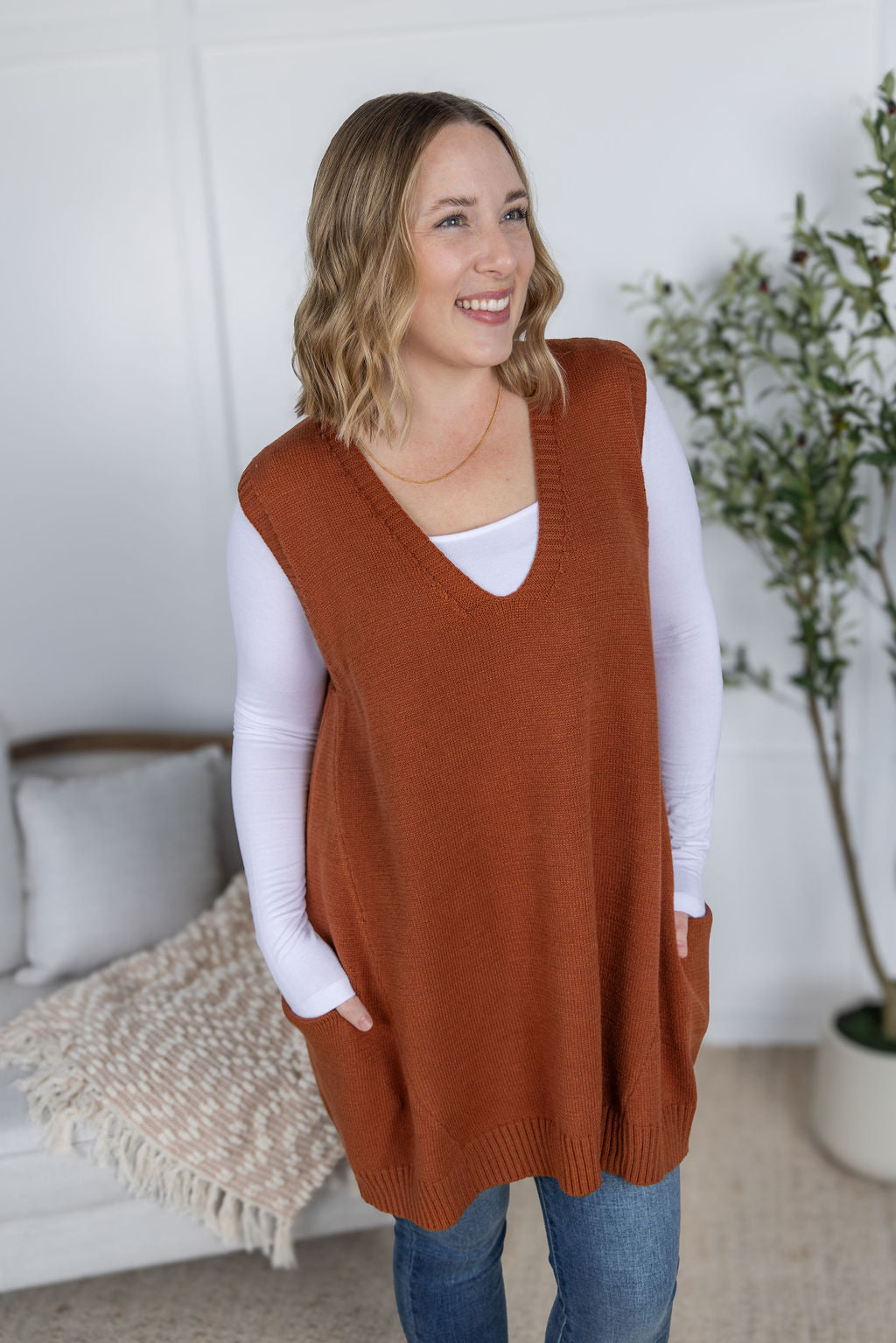 IN STOCK Tunic Sweater Vest - Rust