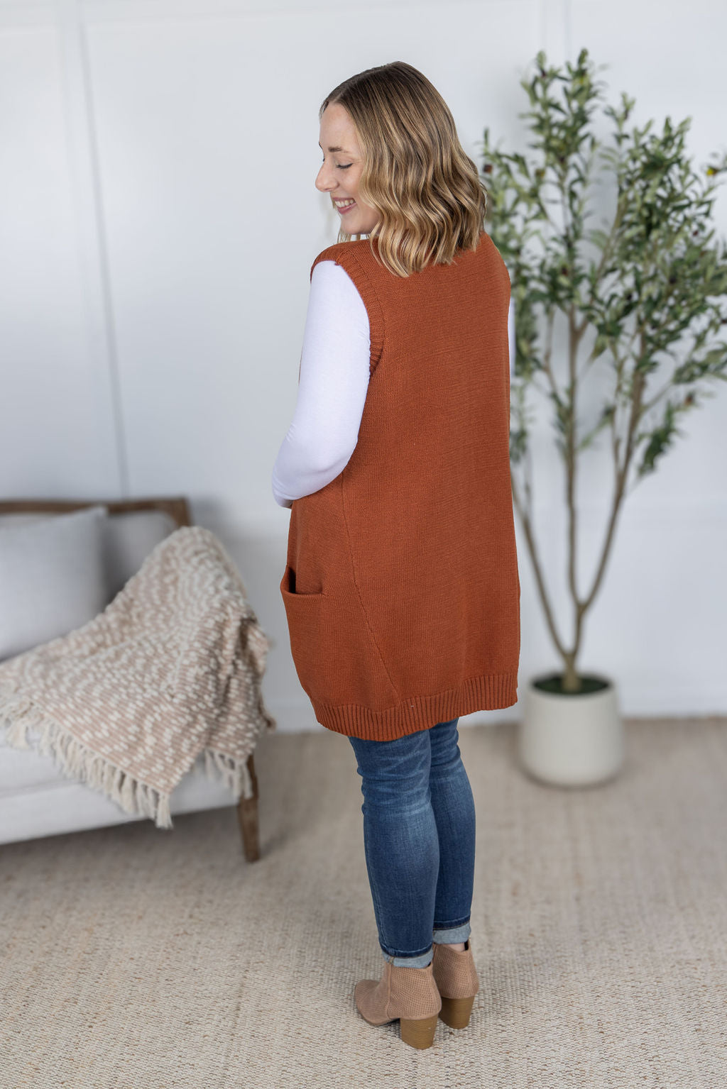 IN STOCK Tunic Sweater Vest - Rust