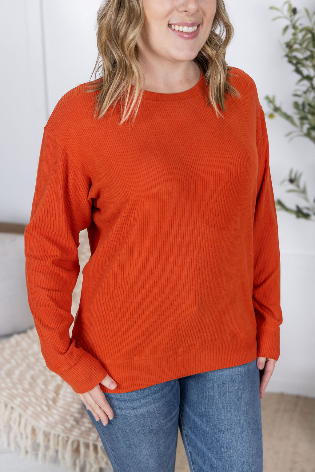 IN STOCK Corrine Ribbed Pullover Top - Pumpkin