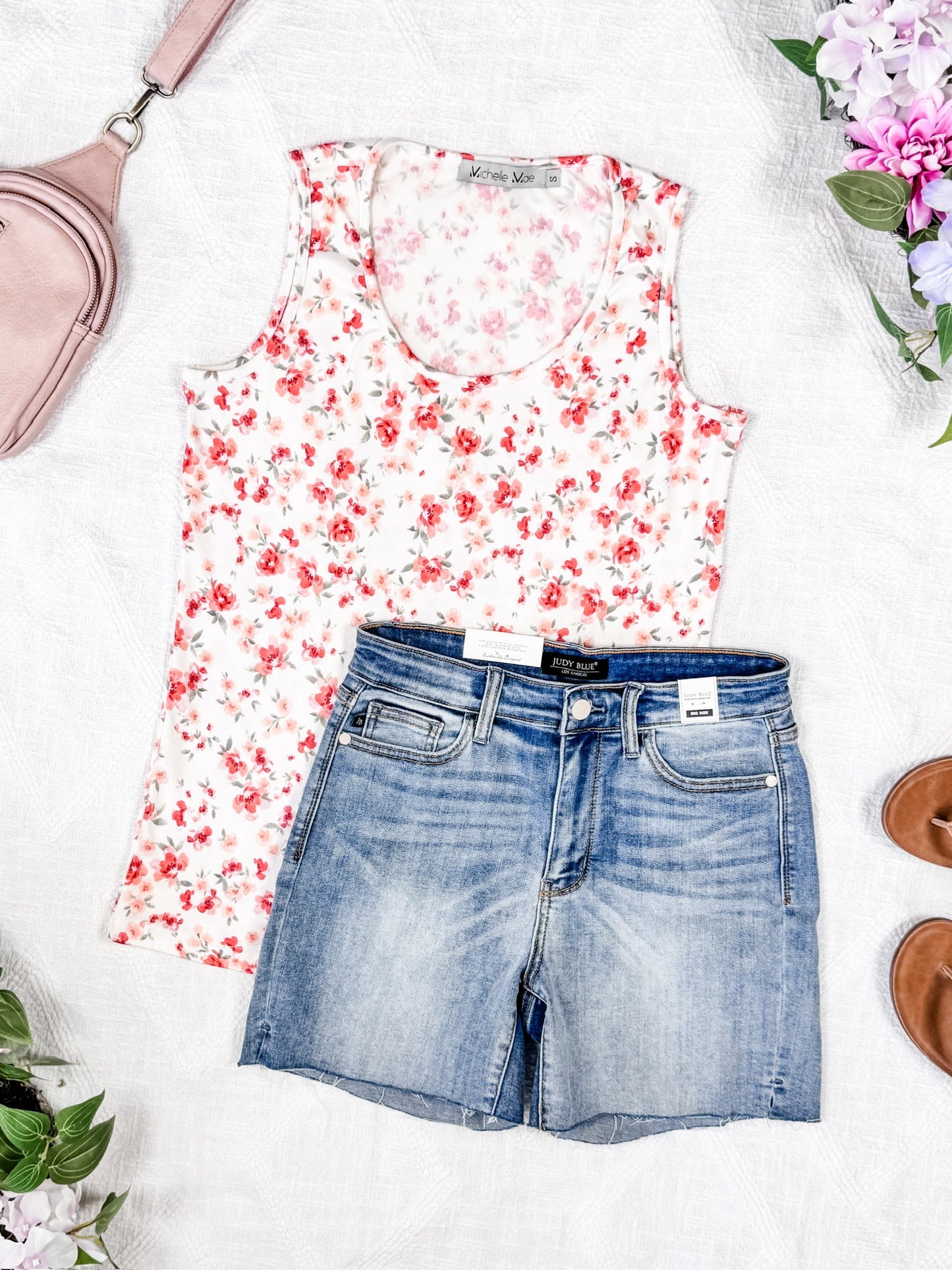 IN STOCK Luxe Crew Tank - Ivory Pink Floral