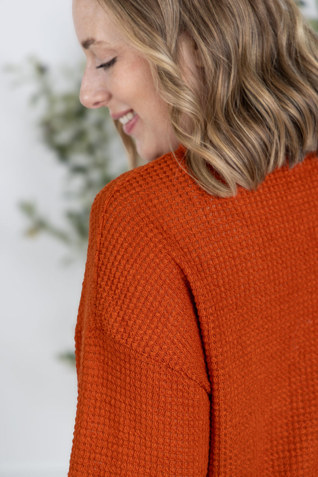 IN STOCK Waffle Knit Long Sleeve Top - Pumpkin