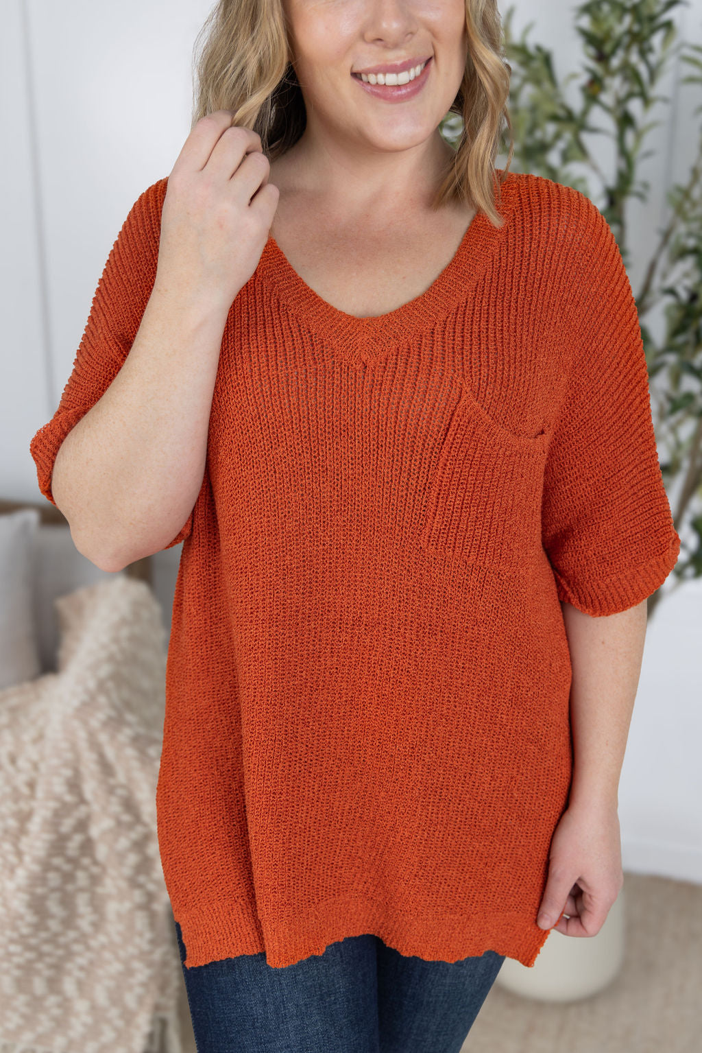 IN STOCK Annie Open Knit Top - Pumpkin