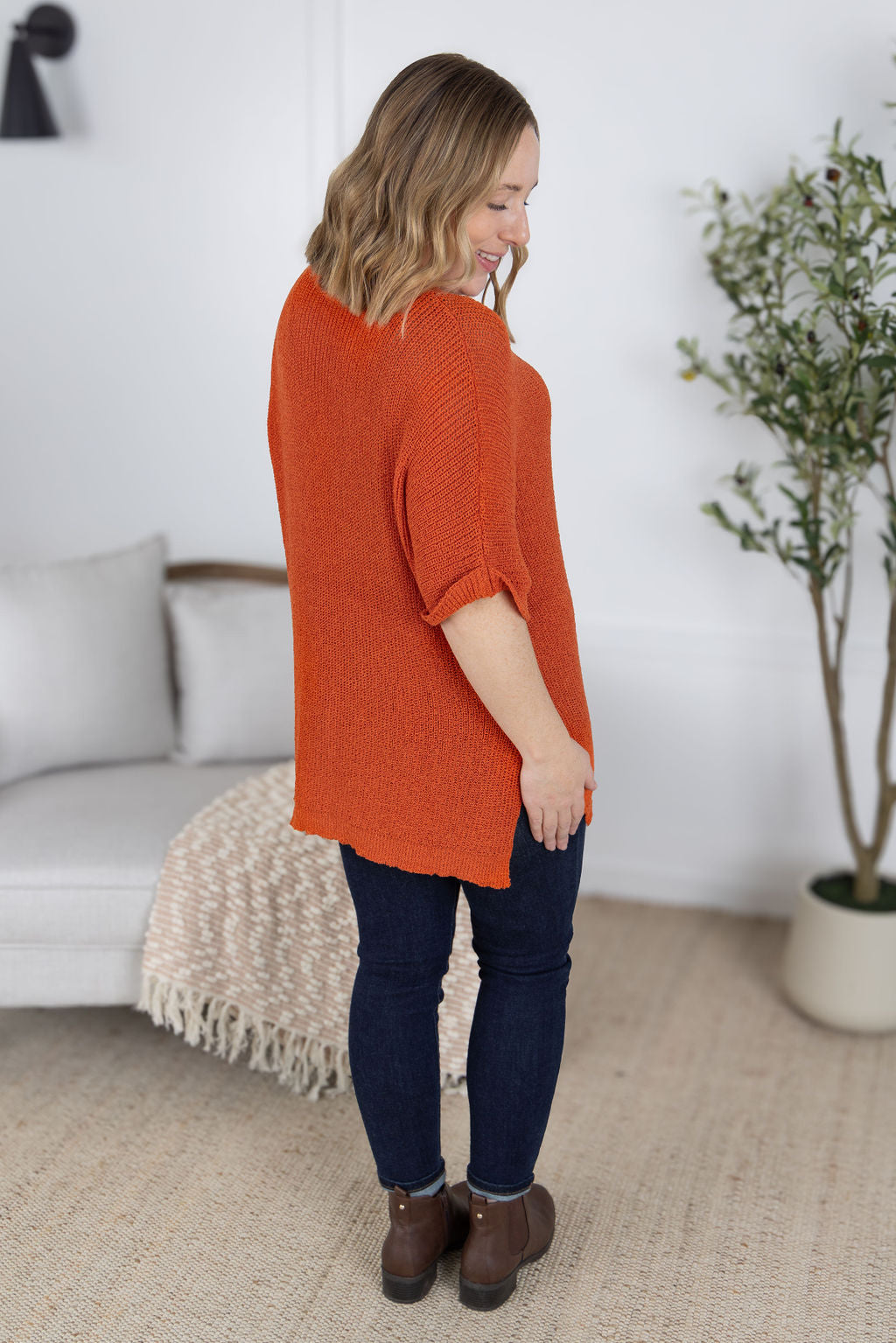 IN STOCK Annie Open Knit Top - Pumpkin
