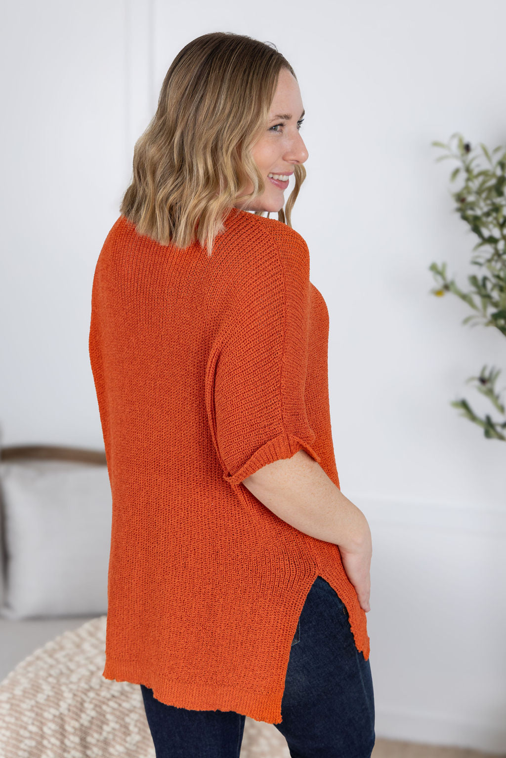 IN STOCK Annie Open Knit Top - Pumpkin