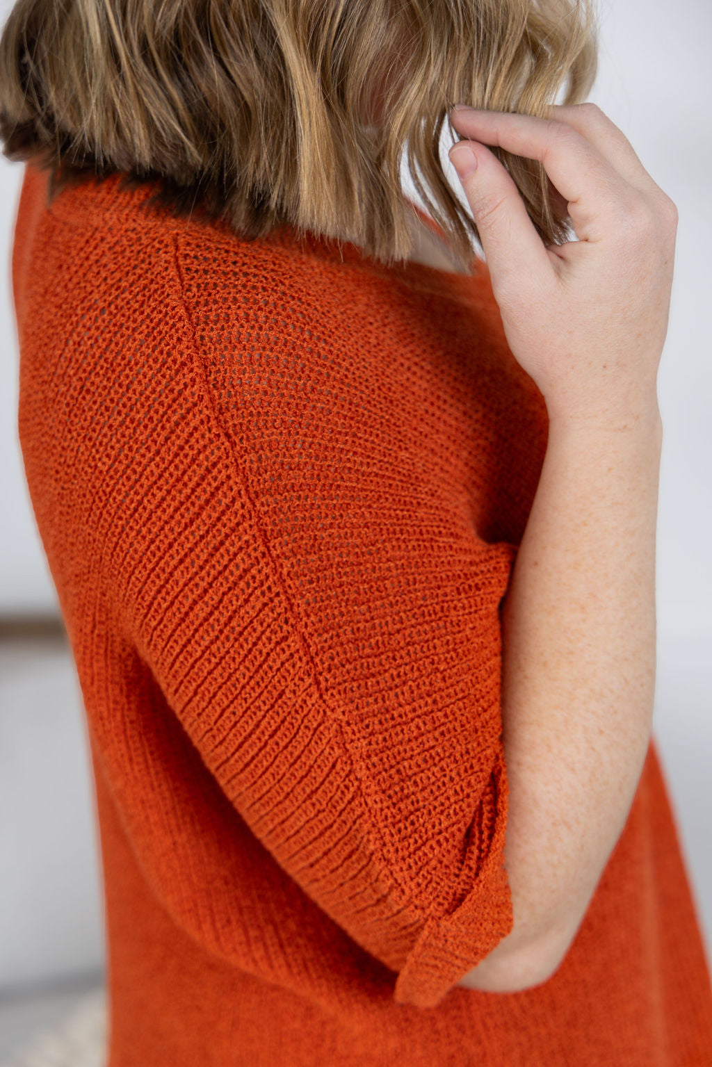 IN STOCK Annie Open Knit Top - Pumpkin