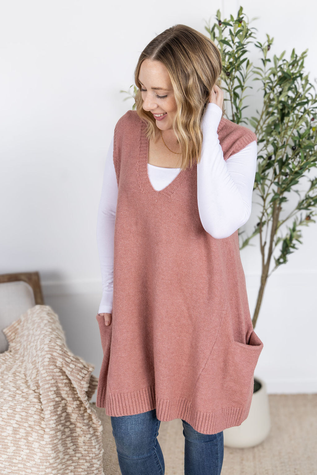 IN STOCK Tunic Sweater Vest - Rose