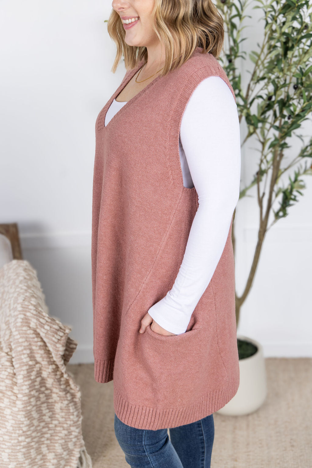 IN STOCK Tunic Sweater Vest - Rose