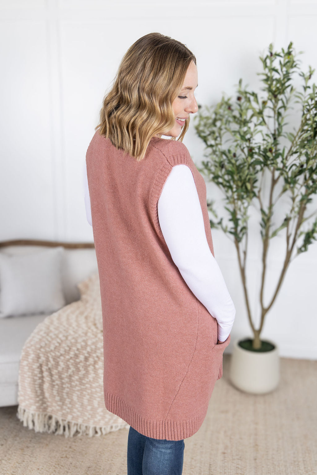 IN STOCK Tunic Sweater Vest - Rose