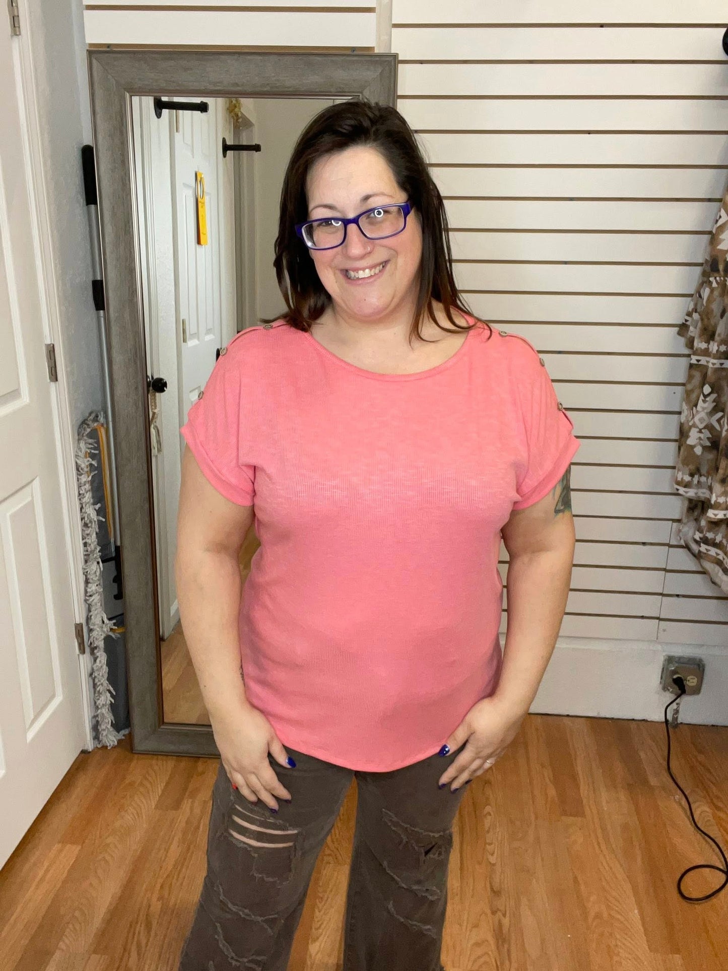 MAGGIE SHORT SLEEVE TOP - CORAL - STACCATO