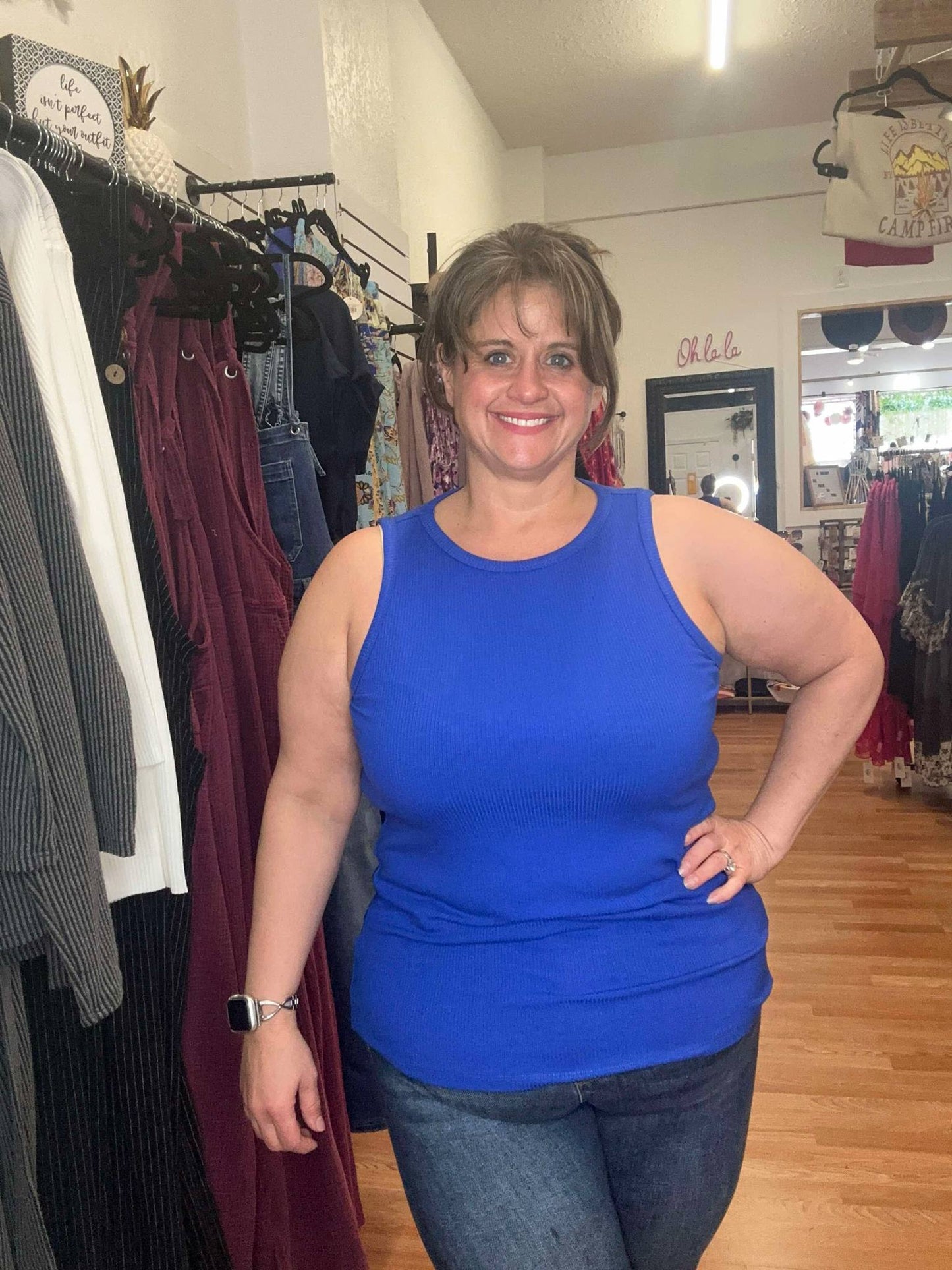 TARA RIBBED TANK TOP - ROYAL - MICHELLE MAE