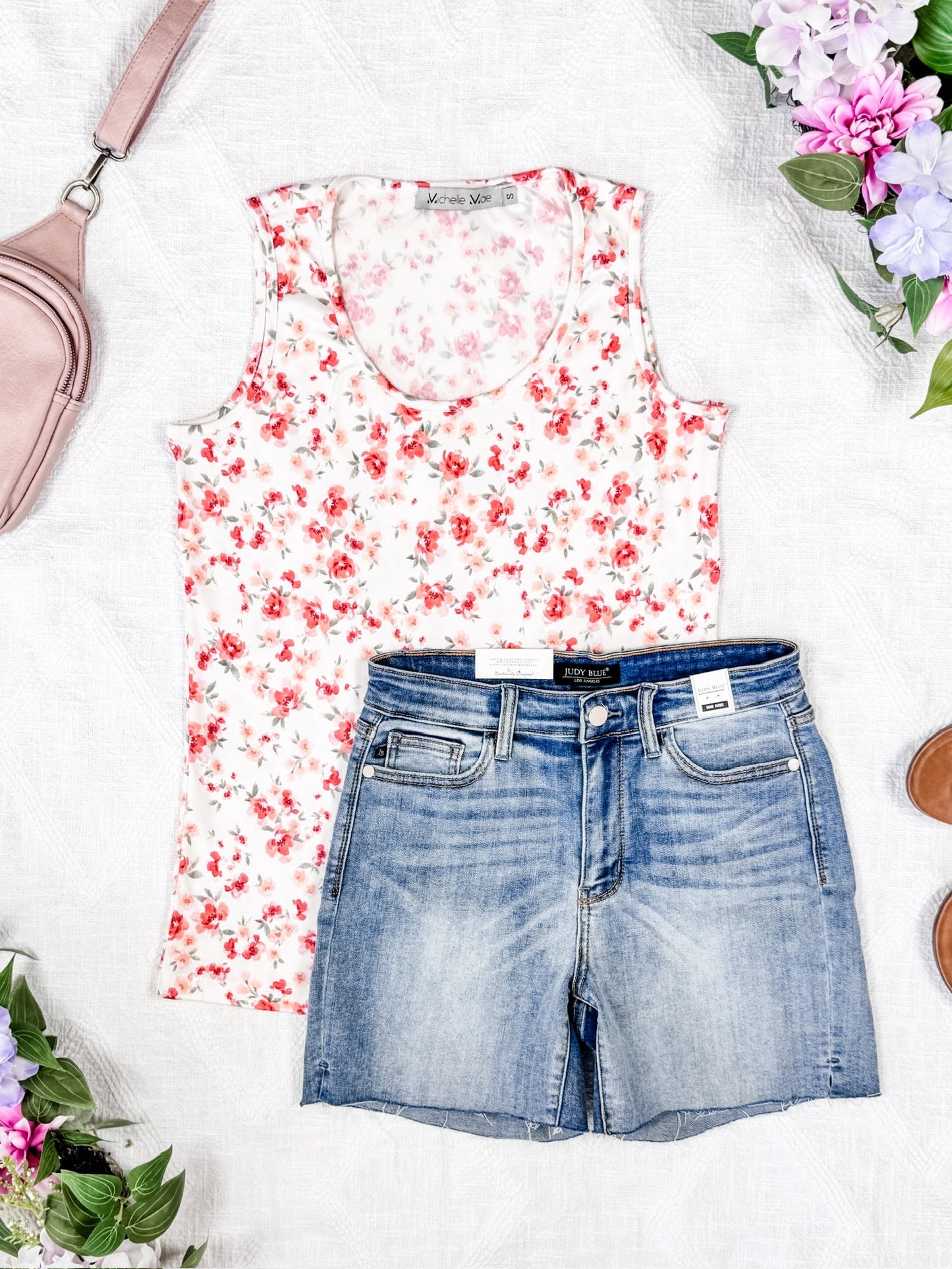 IN STOCK Luxe Crew Tank - Ivory Pink Floral