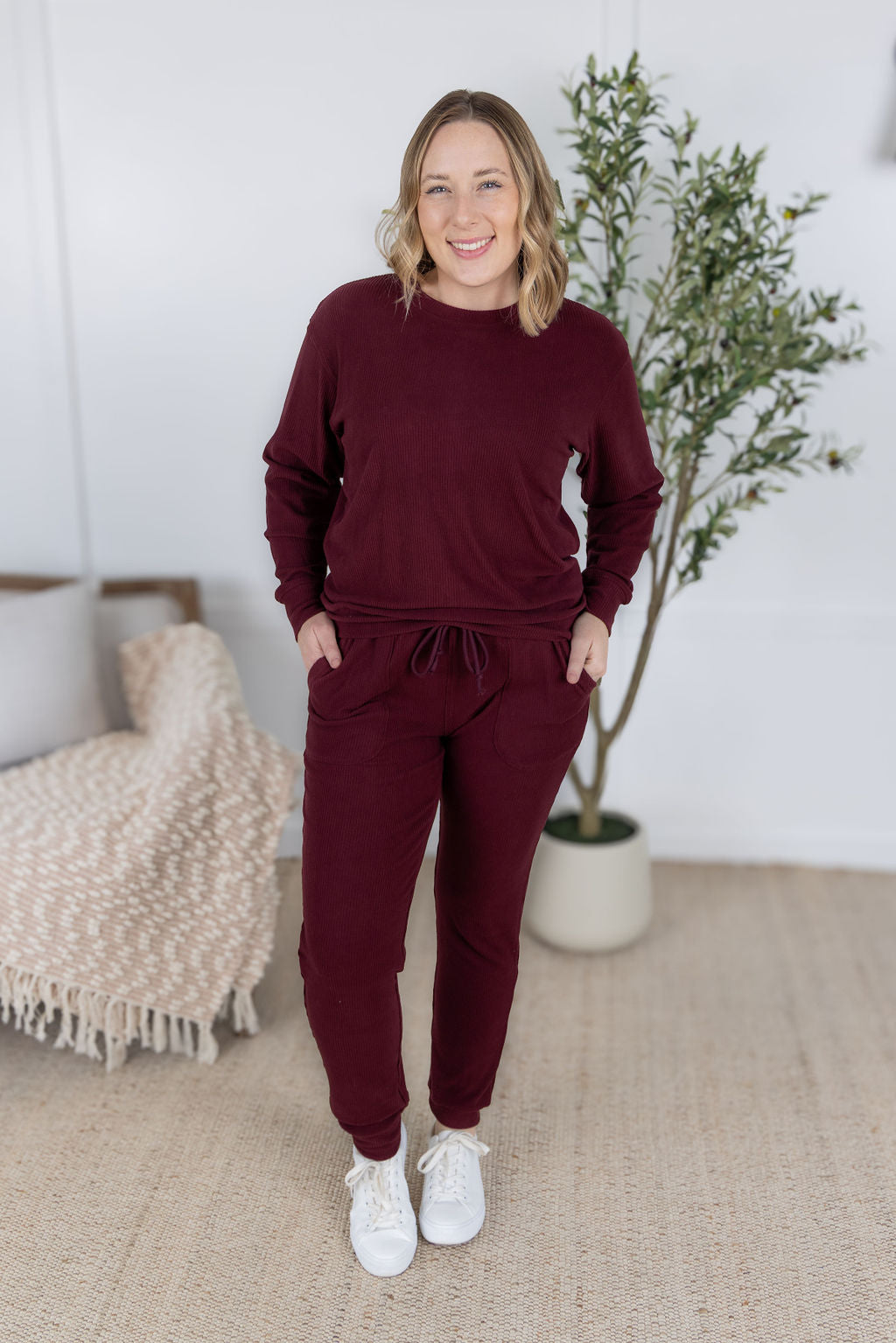 IN STOCK Corrine Ribbed Pullover Top - Burgundy
