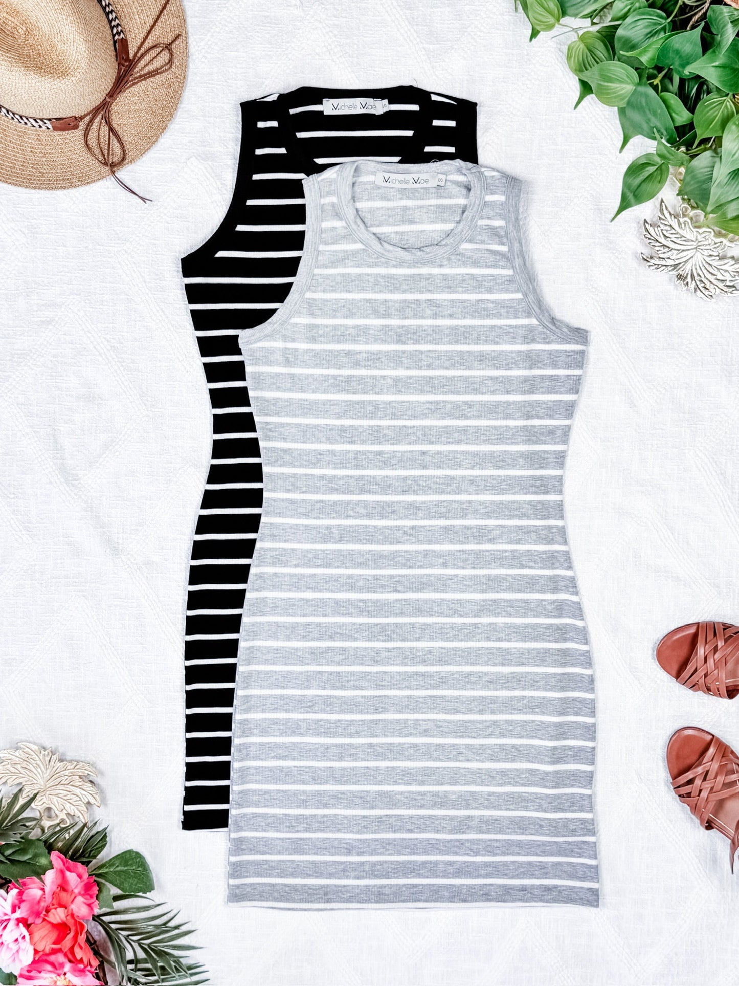 IN STOCK Mariah Ribbed Dress - Black Stripes