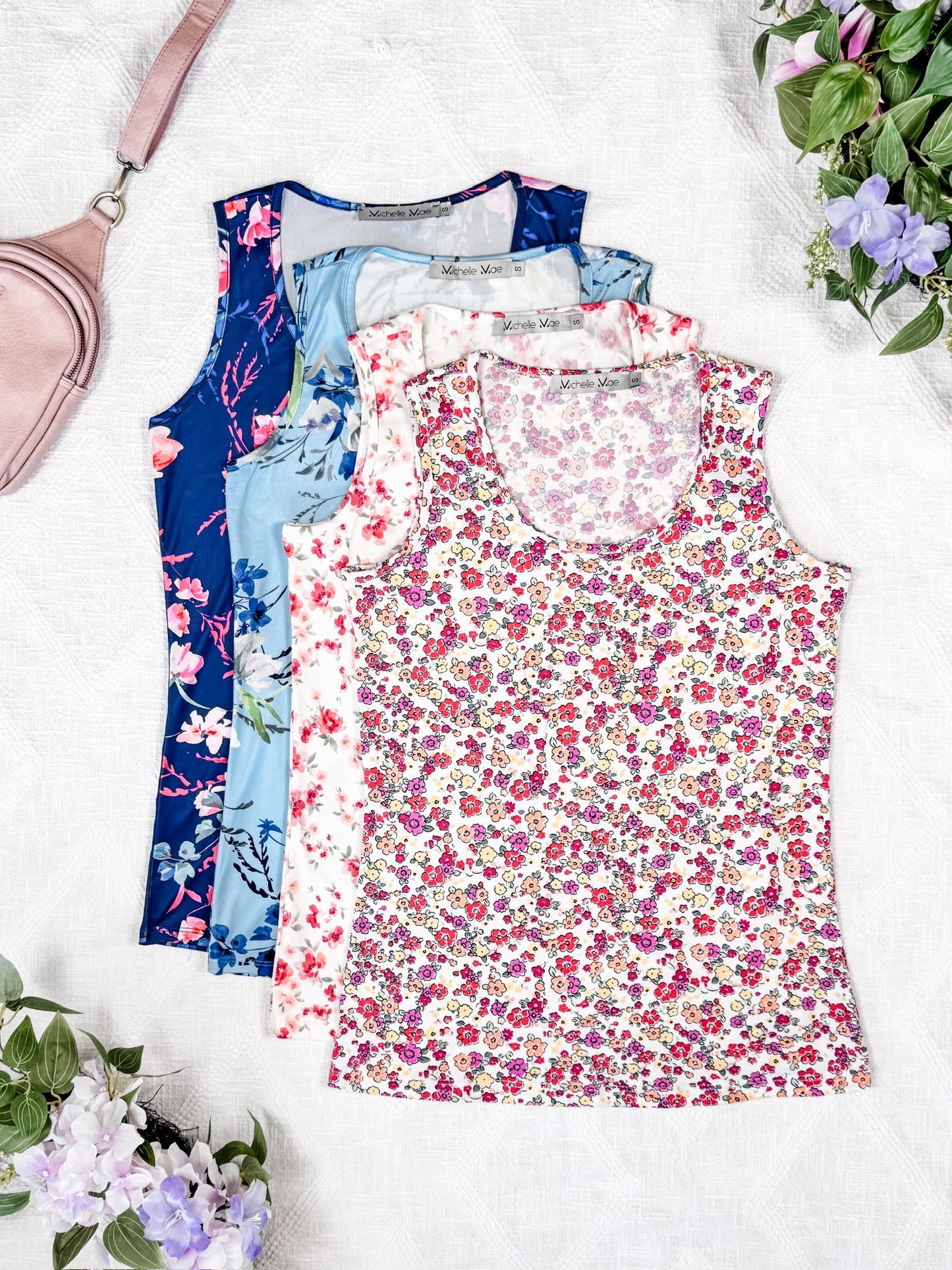 IN STOCK Luxe Crew Tank - Ivory Pink Floral