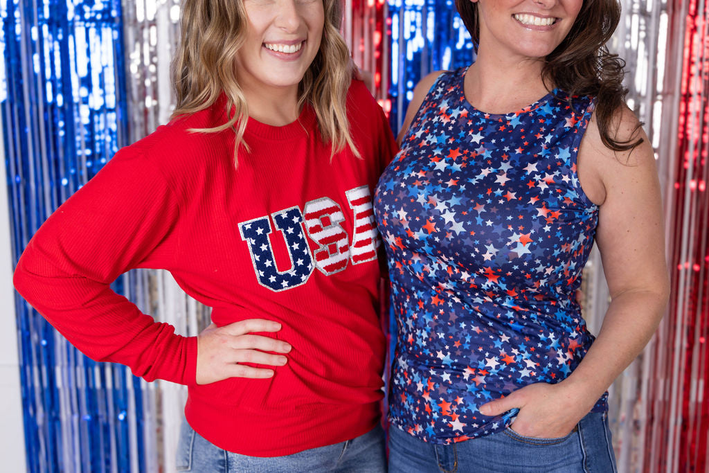 IN STOCK Corrine Pullover Top - Red USA Flag