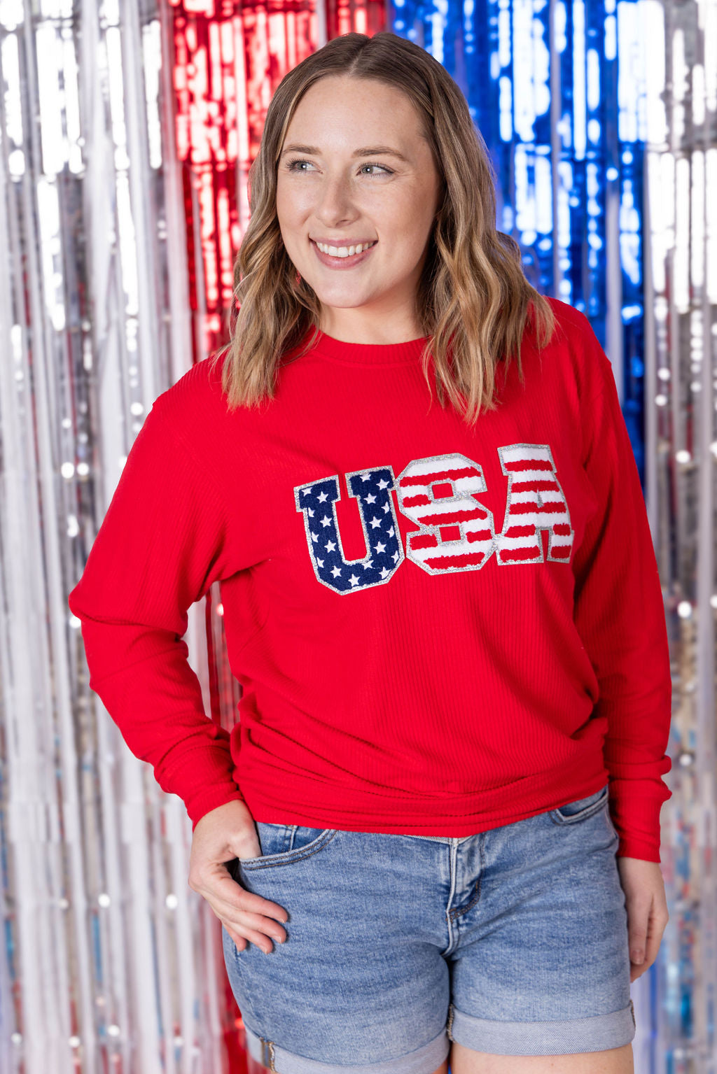 IN STOCK Corrine Pullover Top - Red USA Flag