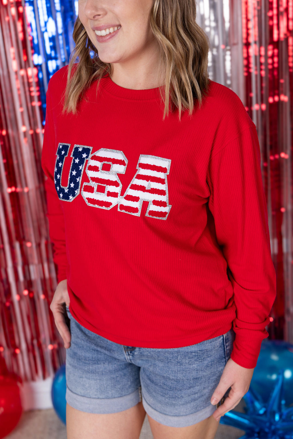 IN STOCK Corrine Pullover Top - Red USA Flag