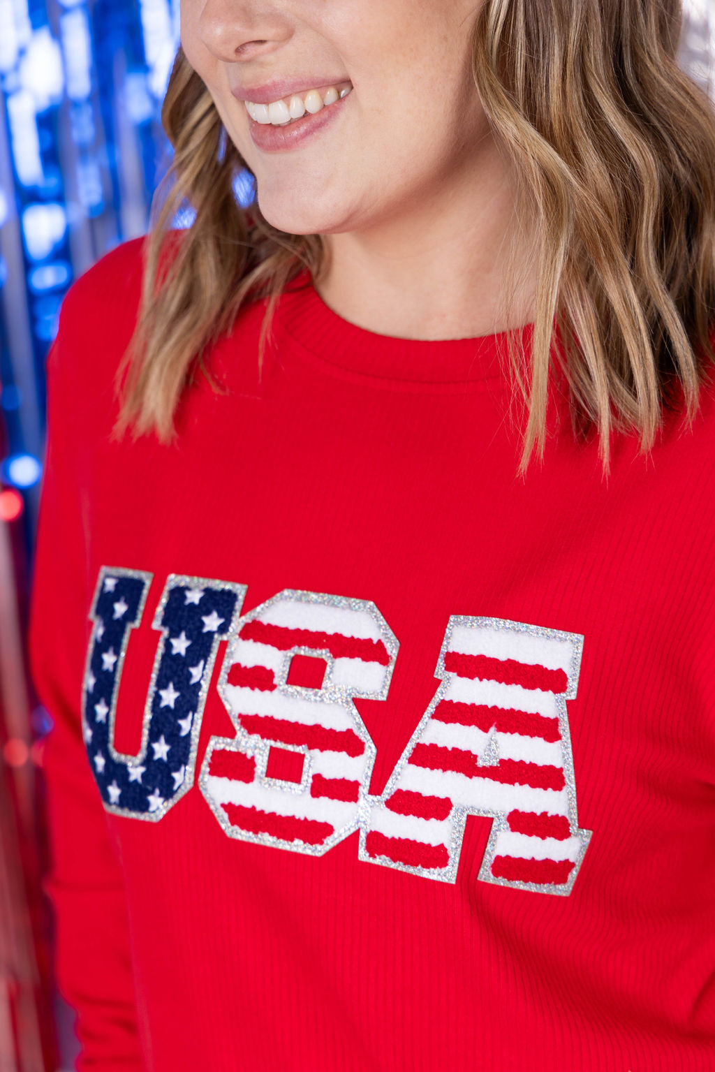 IN STOCK Corrine Pullover Top - Red USA Flag