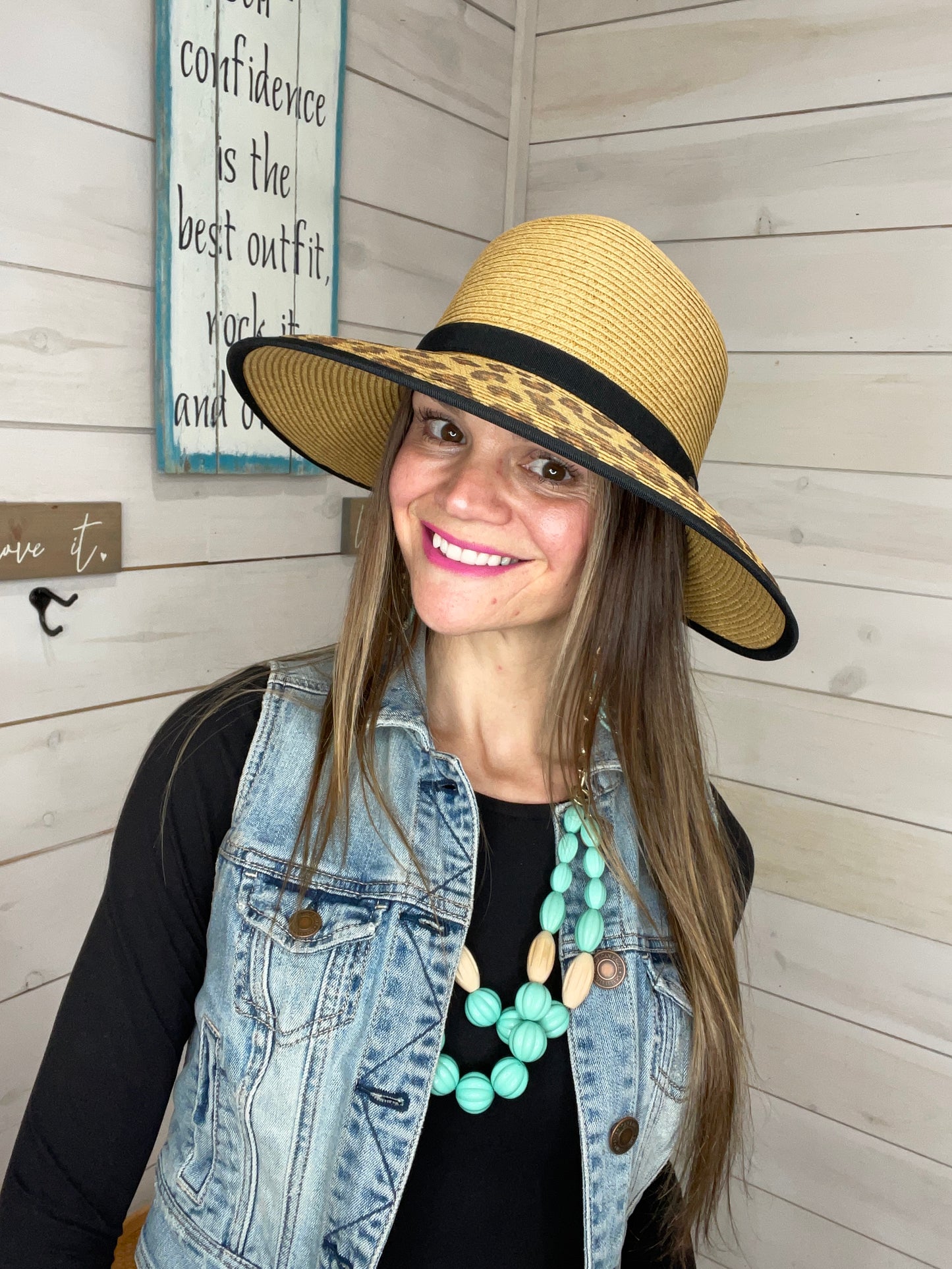 CC LEOPARD PRINTED STRAW SUNHAT