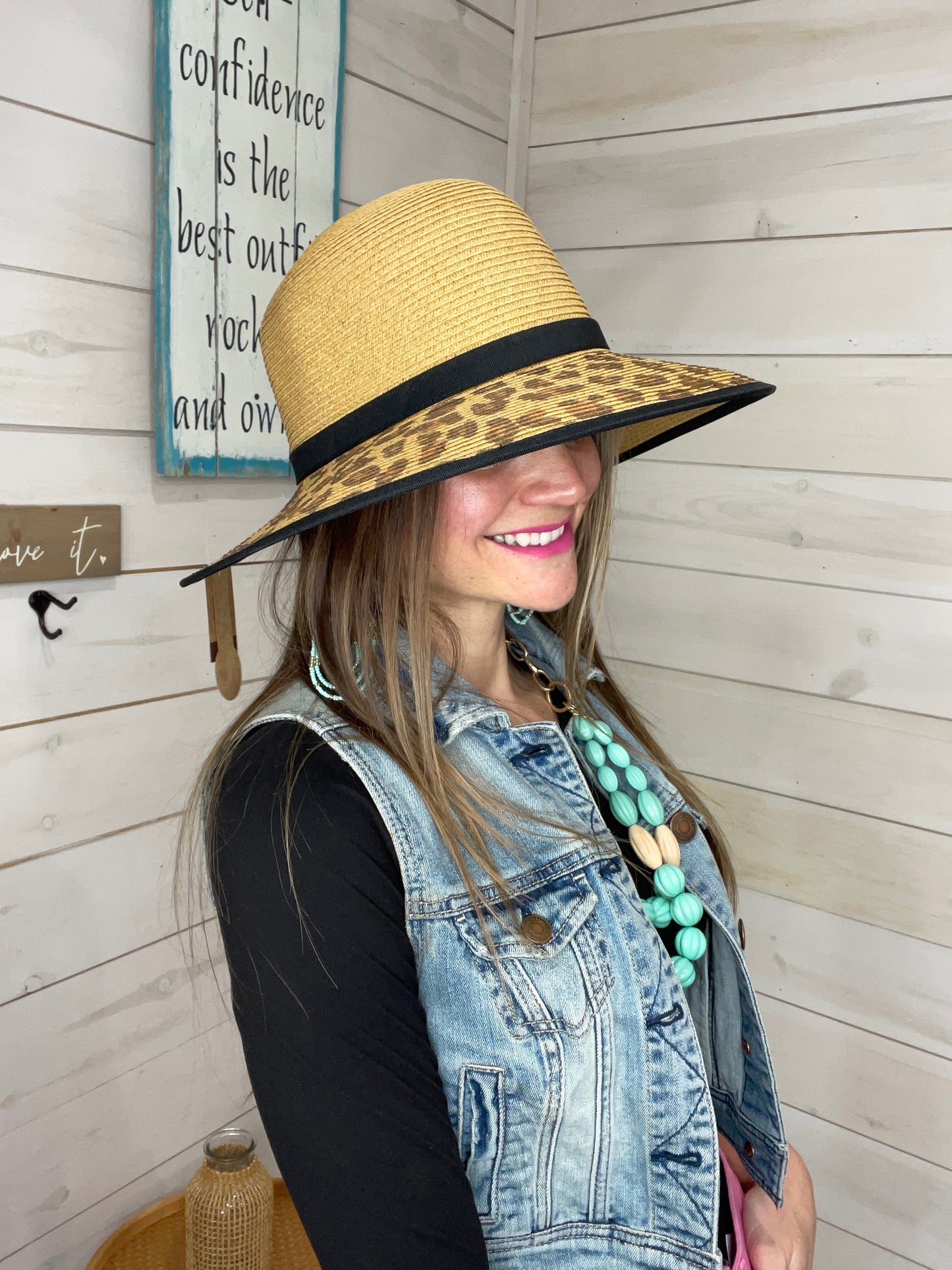 CC LEOPARD PRINTED STRAW SUNHAT