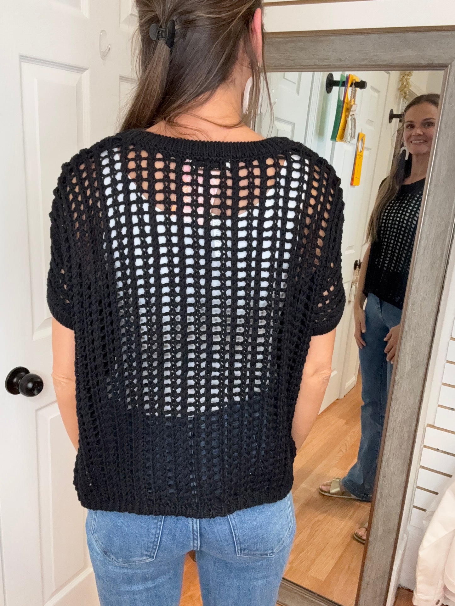 OPAL-OPEN KNIT PULLOVER TOP -BLACK- ZENANA