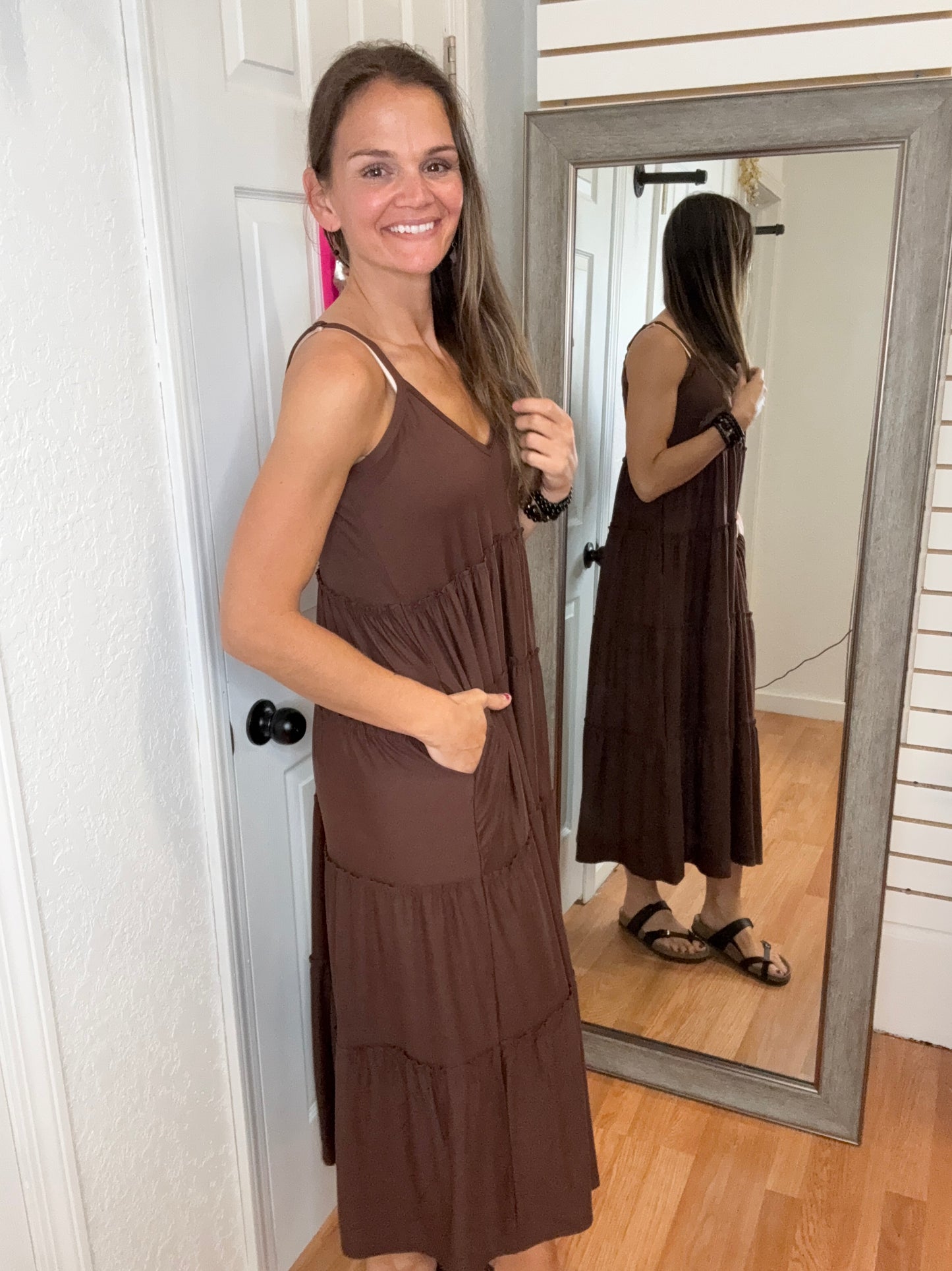 DIANE TIERED MAXI DRESS MAHOGONY - ZENANA