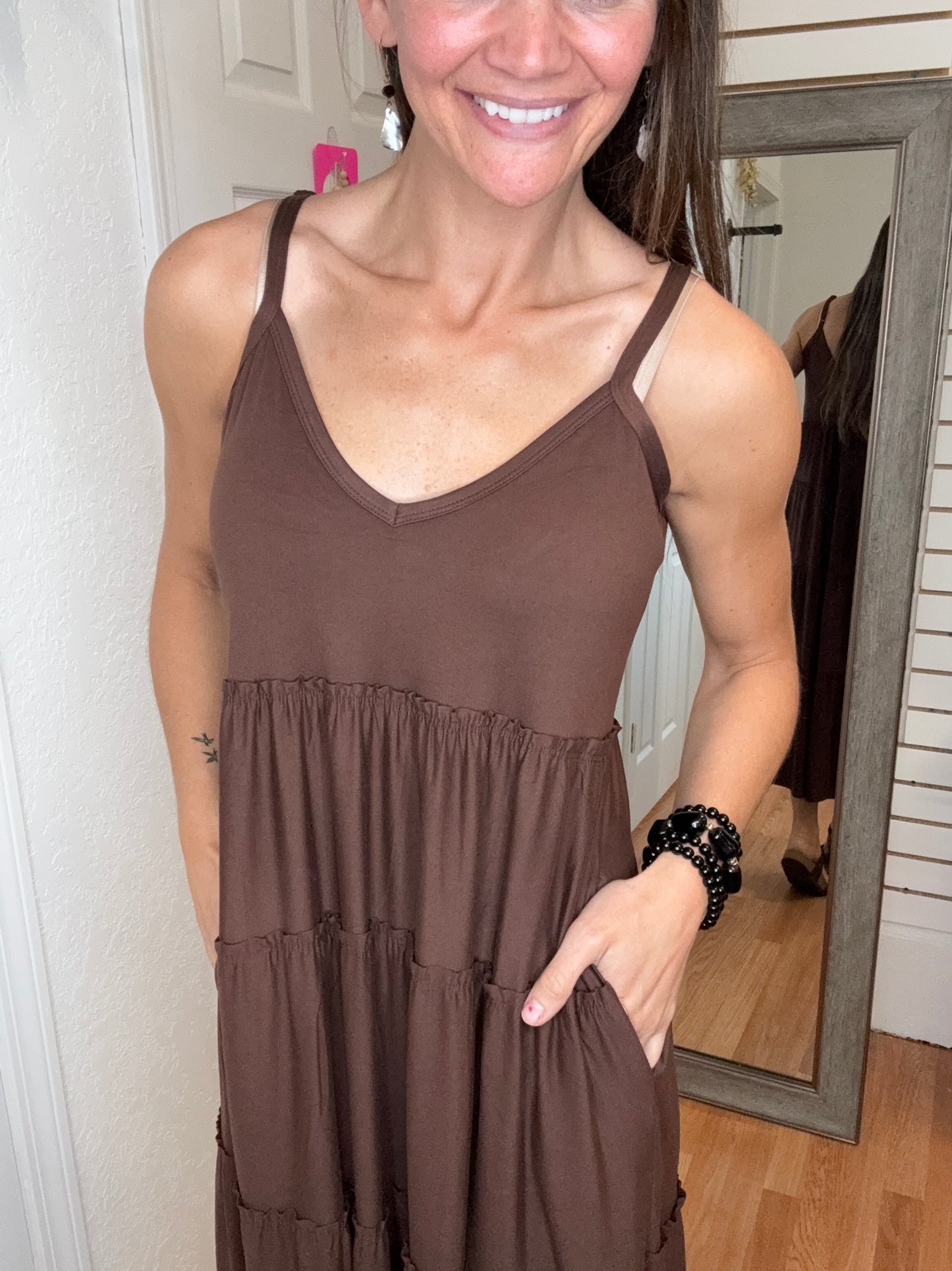 DIANE TIERED MAXI DRESS MAHOGONY - ZENANA