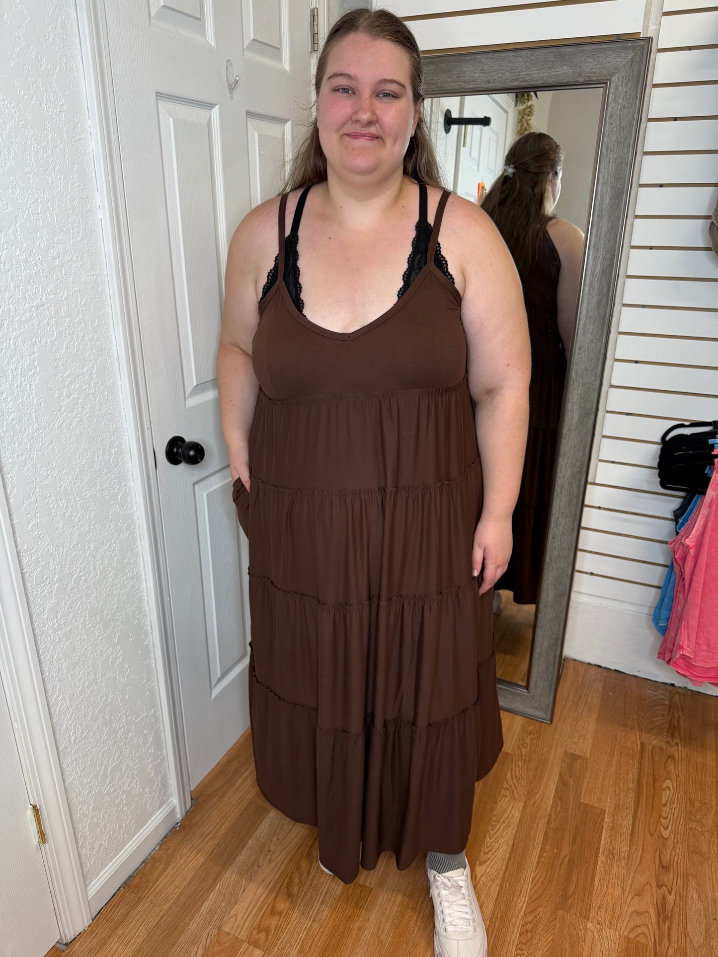 DIANE TIERED MAXI DRESS MAHOGONY - ZENANA