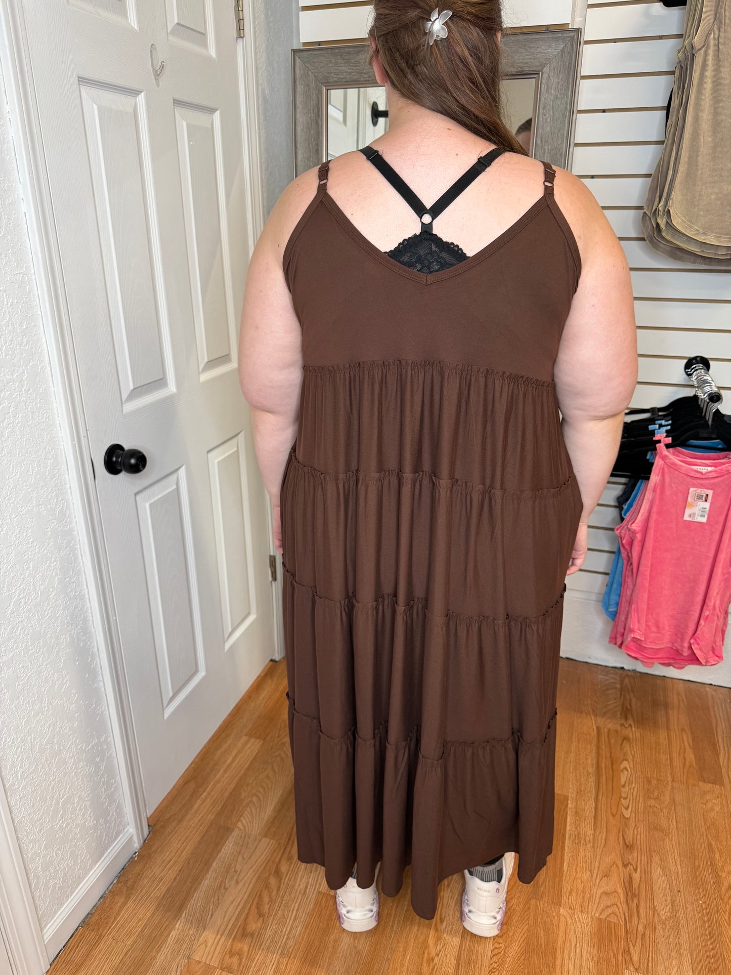 DIANE TIERED MAXI DRESS MAHOGONY - ZENANA