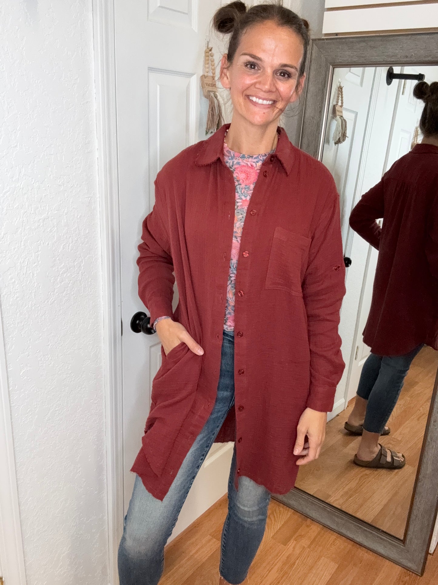 GAYLE GAUZE T-SHIRT DRESS/SHIRT COGNAC- MITTOSHOP