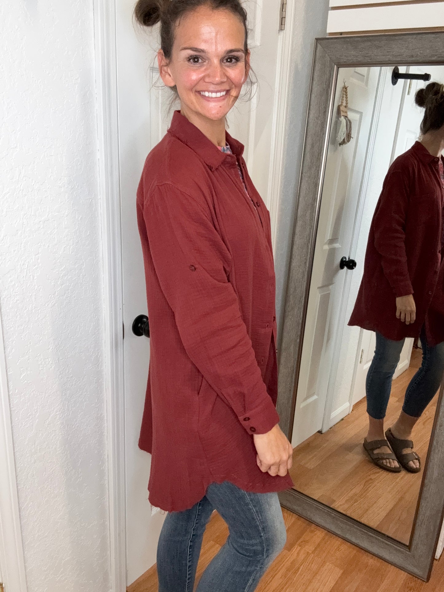 GAYLE GAUZE T-SHIRT DRESS/SHIRT COGNAC- MITTOSHOP